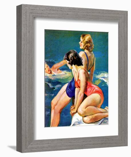 "At the Pool,"August 28, 1937-John LaGatta-Framed Giclee Print