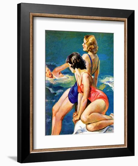 "At the Pool,"August 28, 1937-John LaGatta-Framed Giclee Print