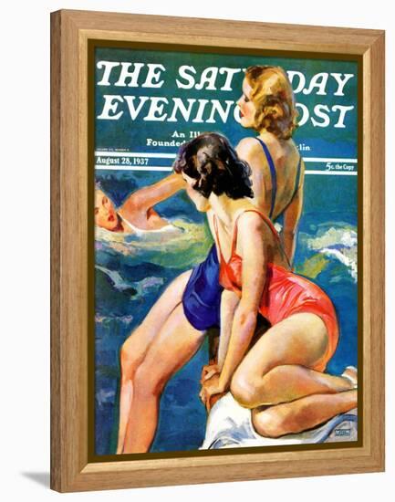 "At the Pool," Saturday Evening Post Cover, August 28, 1937-John LaGatta-Framed Premier Image Canvas