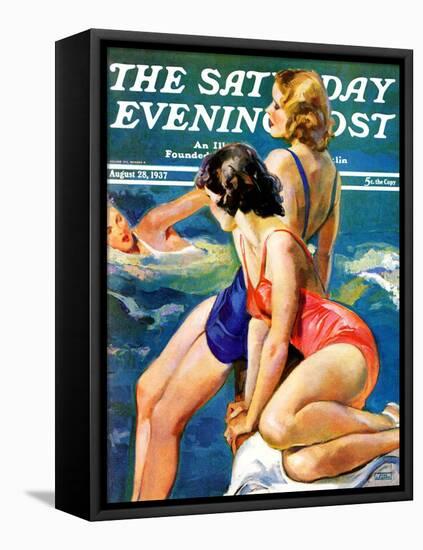 "At the Pool," Saturday Evening Post Cover, August 28, 1937-John LaGatta-Framed Premier Image Canvas