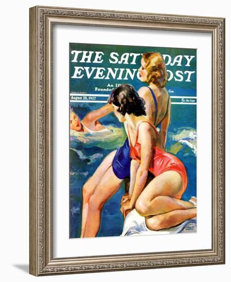 "At the Pool," Saturday Evening Post Cover, August 28, 1937-John LaGatta-Framed Giclee Print