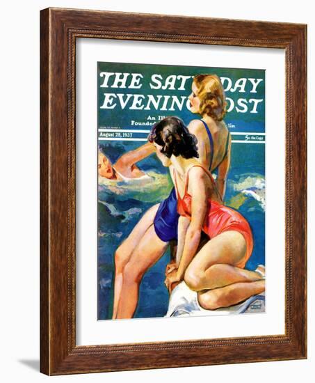 "At the Pool," Saturday Evening Post Cover, August 28, 1937-John LaGatta-Framed Giclee Print