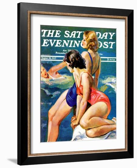 "At the Pool," Saturday Evening Post Cover, August 28, 1937-John LaGatta-Framed Giclee Print