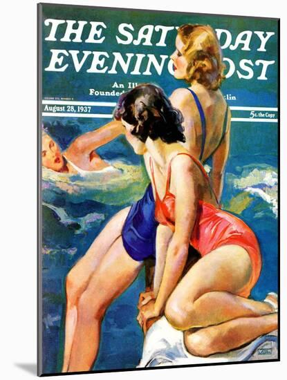 "At the Pool," Saturday Evening Post Cover, August 28, 1937-John LaGatta-Mounted Giclee Print
