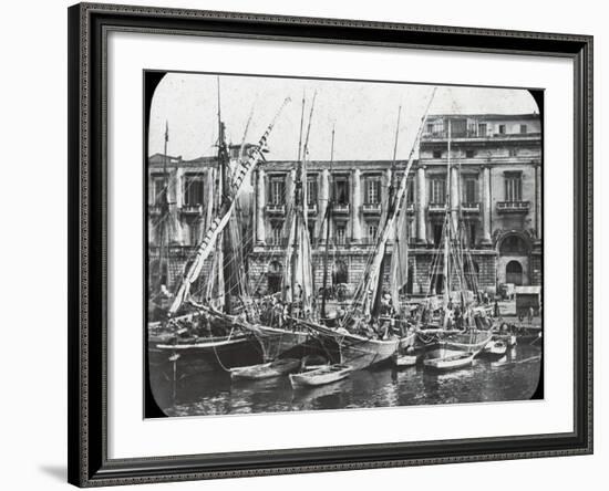 At the Quay, Messina Harbour, Sicily, Italy, Late 19th or Early 20th Century-null-Framed Photographic Print