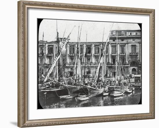 At the Quay, Messina Harbour, Sicily, Italy, Late 19th or Early 20th Century-null-Framed Photographic Print