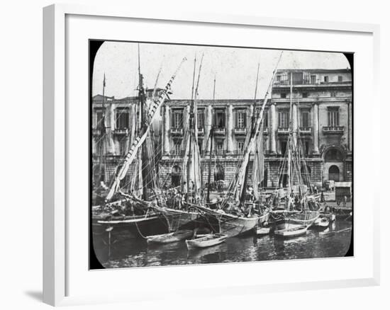 At the Quay, Messina Harbour, Sicily, Italy, Late 19th or Early 20th Century-null-Framed Photographic Print