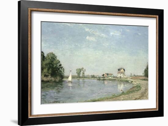 At the River's Edge, 1871-Camille Pissarro-Framed Giclee Print