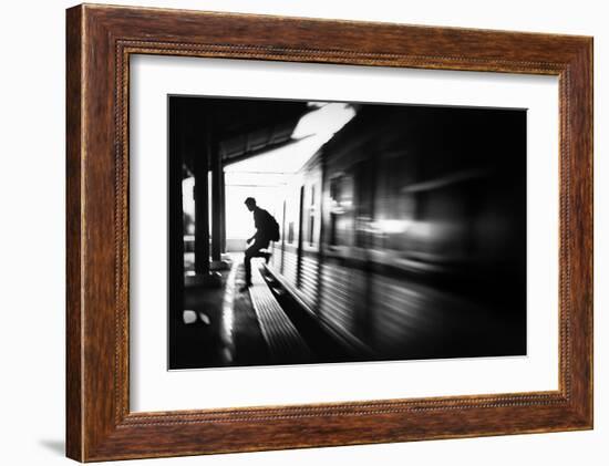 At the Station - Rush Arrival-null-Framed Art Print