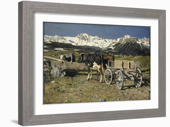 At the Watering Place (Cows in the Yoke), 1888-Giovanni Segantini-Framed Giclee Print