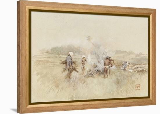 At Work Heaping Brush on Smouldering Fires, 1867-1903 (W/C & Gouache on Paper)-Robert Frederick Blum-Framed Premier Image Canvas