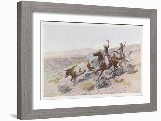 At Work on the Big Dry Montana-Charles Marion Russell-Framed Art Print