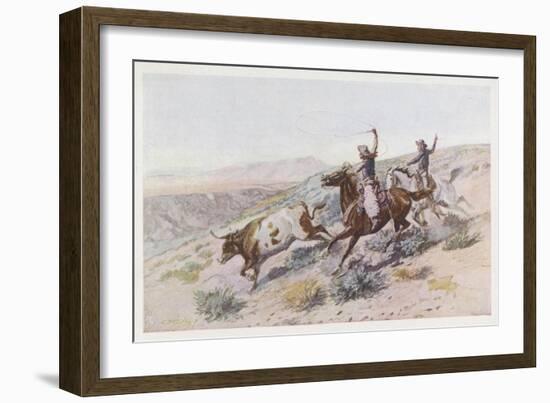 At Work on the Big Dry Montana-Charles Marion Russell-Framed Art Print