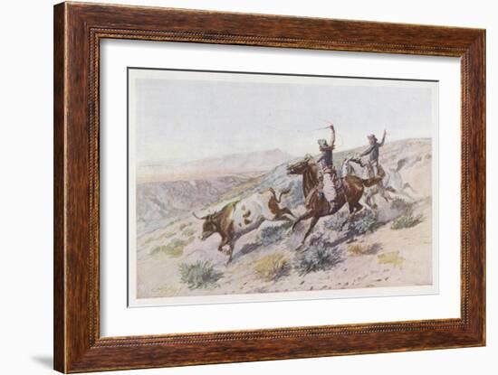At Work on the Big Dry Montana-Charles Marion Russell-Framed Art Print