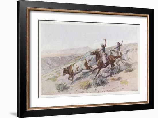 At Work on the Big Dry Montana-Charles Marion Russell-Framed Art Print