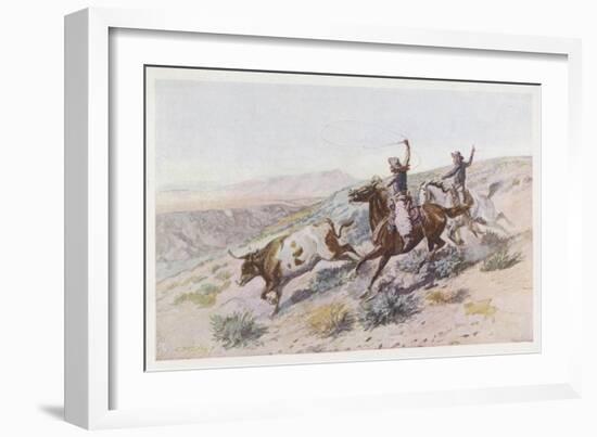 At Work on the Big Dry Montana-Charles Marion Russell-Framed Art Print