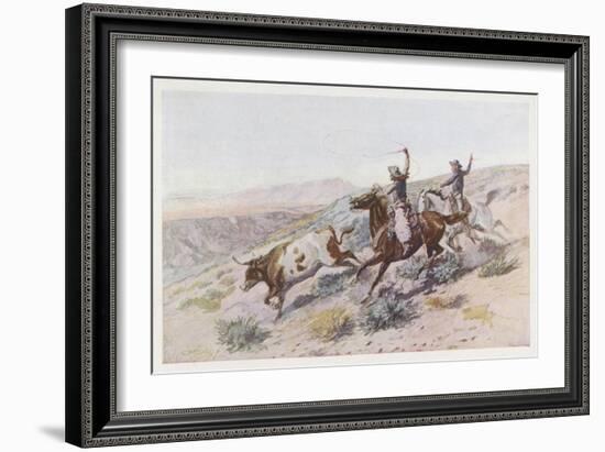 At Work on the Big Dry Montana-Charles Marion Russell-Framed Art Print