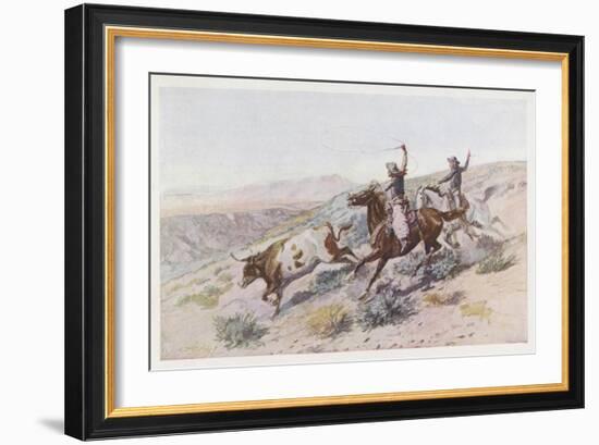 At Work on the Big Dry Montana-Charles Marion Russell-Framed Art Print