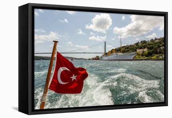 Ataturk's Yacht Savarona, Turkish Flag and Bridge, Istanbul, Turkey-Ali Kabas-Framed Premier Image Canvas