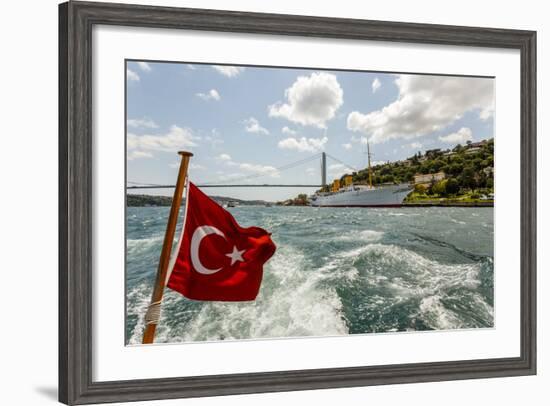 Ataturk's Yacht Savarona, Turkish Flag and Bridge, Istanbul, Turkey-Ali Kabas-Framed Photographic Print