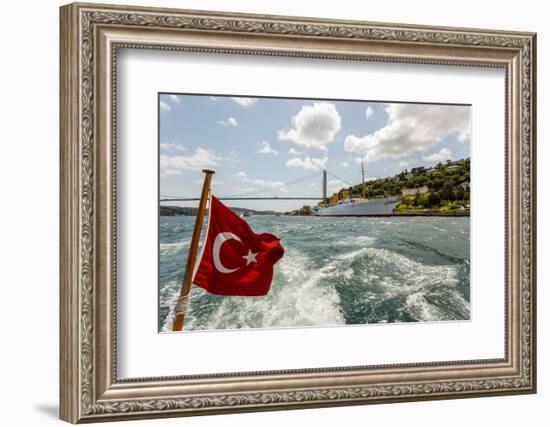 Ataturk's Yacht Savarona, Turkish Flag and Bridge, Istanbul, Turkey-Ali Kabas-Framed Photographic Print