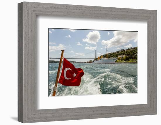 Ataturk's Yacht Savarona, Turkish Flag and Bridge, Istanbul, Turkey-Ali Kabas-Framed Photographic Print