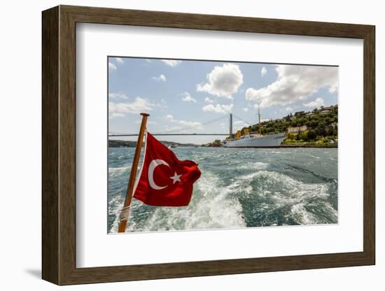 Ataturk's Yacht Savarona, Turkish Flag and Bridge, Istanbul, Turkey-Ali Kabas-Framed Photographic Print