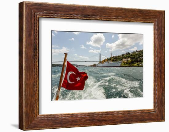 Ataturk's Yacht Savarona, Turkish Flag and Bridge, Istanbul, Turkey-Ali Kabas-Framed Photographic Print