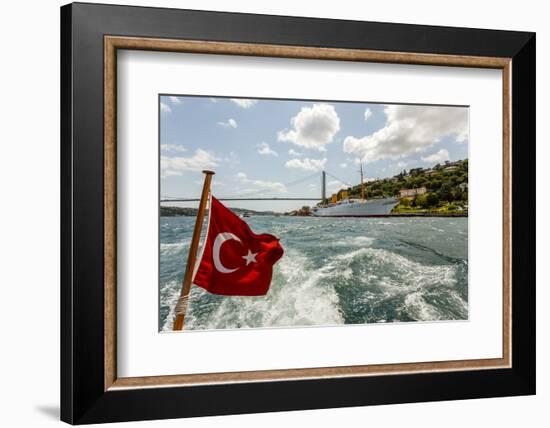 Ataturk's Yacht Savarona, Turkish Flag and Bridge, Istanbul, Turkey-Ali Kabas-Framed Photographic Print