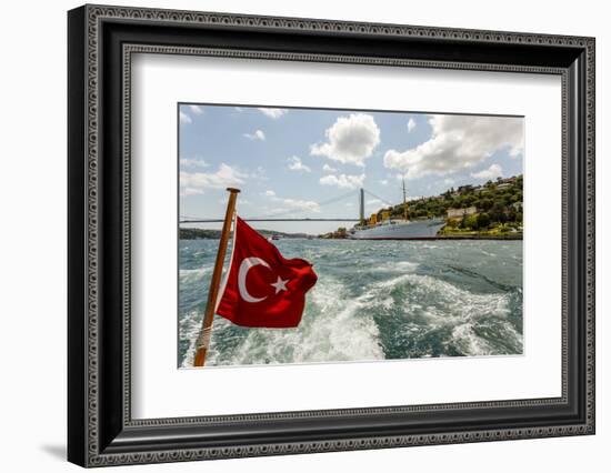 Ataturk's Yacht Savarona, Turkish Flag and Bridge, Istanbul, Turkey-Ali Kabas-Framed Photographic Print