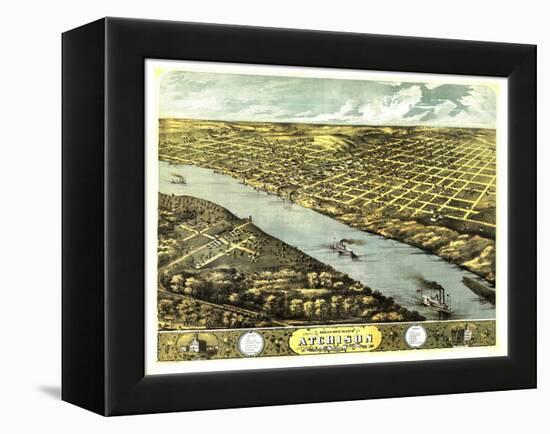 Atchison, Kansas - Panoramic Map-Lantern Press-Framed Stretched Canvas