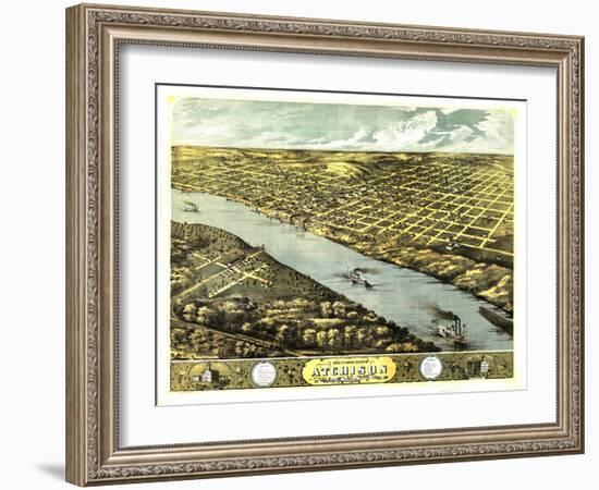 Atchison, Kansas - Panoramic Map-Lantern Press-Framed Art Print