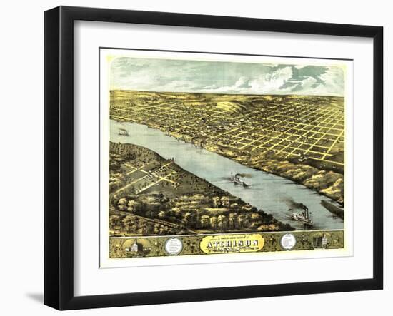 Atchison, Kansas - Panoramic Map-Lantern Press-Framed Art Print