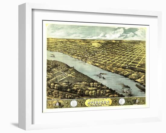 Atchison, Kansas - Panoramic Map-Lantern Press-Framed Art Print