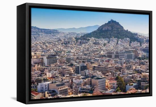 Athens, Attica, Greece. View over Athens from the Acropolis to 277 meter high Mount Lycabettus...-null-Framed Premier Image Canvas