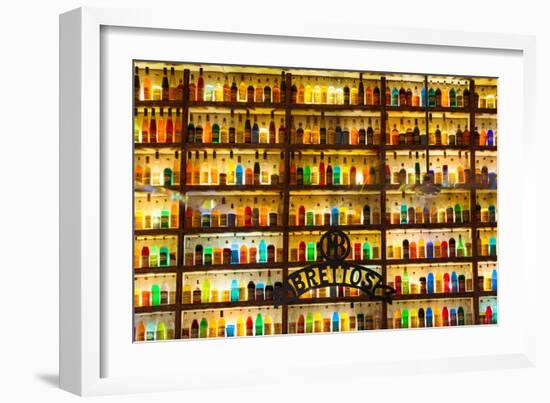 Athens, Attica, Greece. Wall of liquor and liqueur products available in the Brettos shop in the...-null-Framed Photographic Print