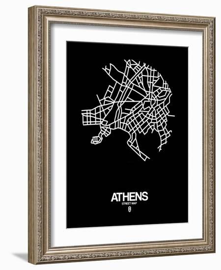 Athens Street Map Black-NaxArt-Framed Art Print