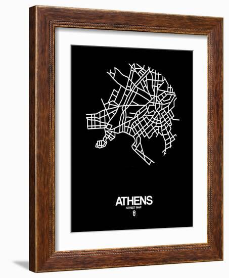 Athens Street Map Black-NaxArt-Framed Art Print