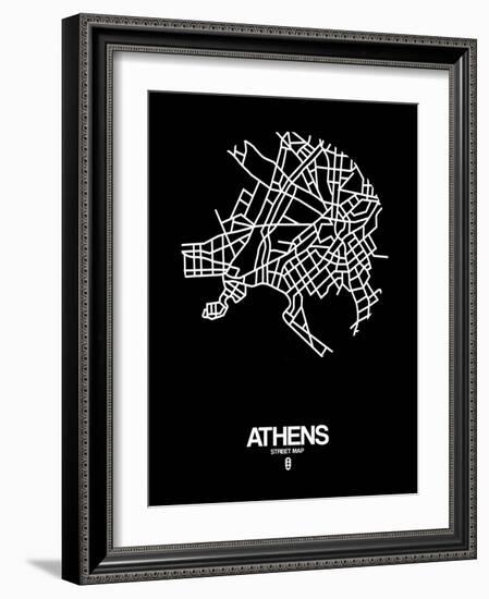 Athens Street Map Black-NaxArt-Framed Art Print