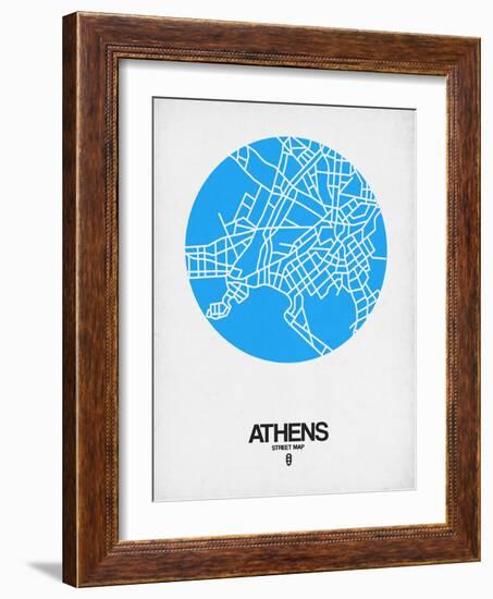 Athens Street Map Blue-NaxArt-Framed Art Print
