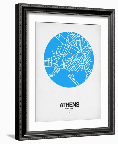 Athens Street Map Blue-NaxArt-Framed Art Print