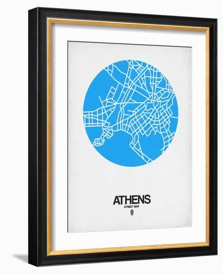 Athens Street Map Blue-NaxArt-Framed Art Print