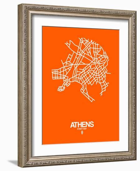 Athens Street Map Orange-NaxArt-Framed Art Print