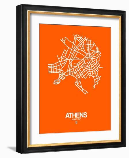 Athens Street Map Orange-NaxArt-Framed Art Print