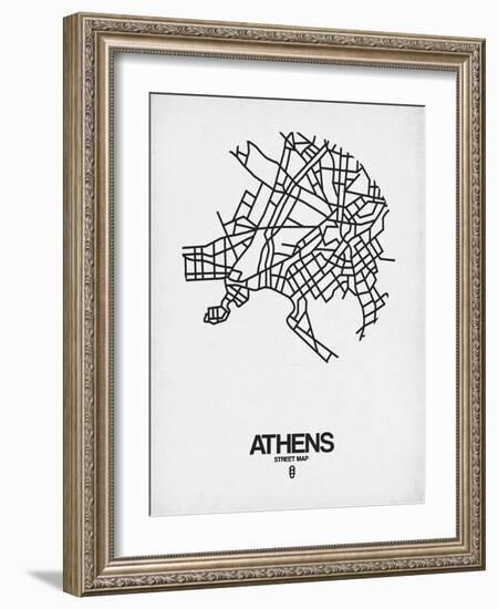 Athens Street Map White-NaxArt-Framed Art Print