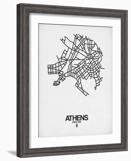 Athens Street Map White-NaxArt-Framed Art Print