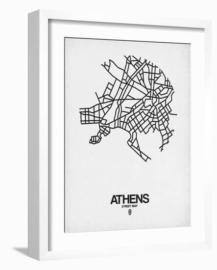 Athens Street Map White-NaxArt-Framed Art Print