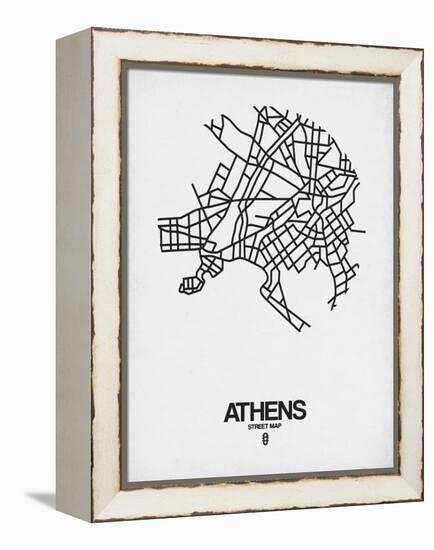 Athens Street Map White-NaxArt-Framed Stretched Canvas