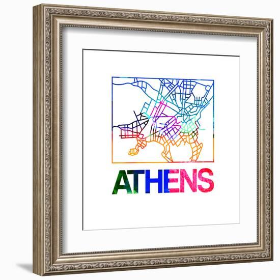 Athens Watercolor Street Map-NaxArt-Framed Art Print