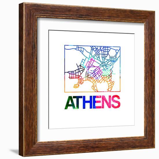 Athens Watercolor Street Map-NaxArt-Framed Art Print